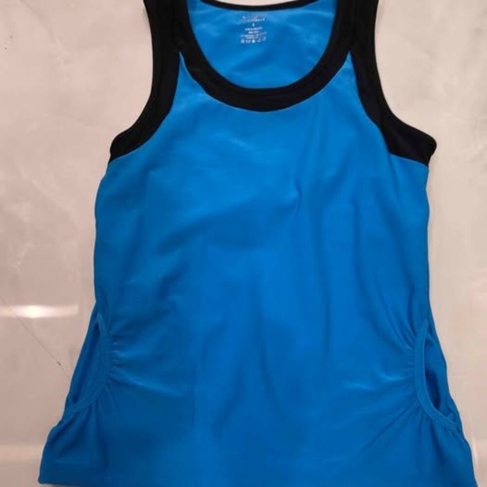 VOGO Athletica Colorblock Ruched Side Pocket Tank Top Blue Black Size L